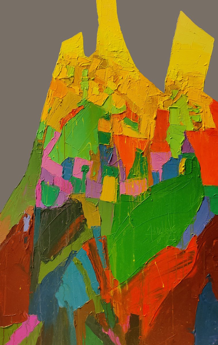 Abstract Acrylic Painting By Abhishek Kumar, 40 X 64, Golden Summit, Original Artwork