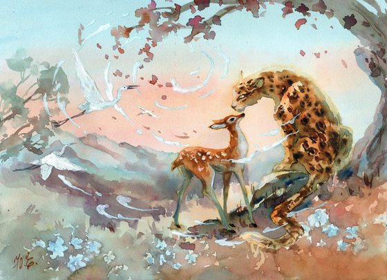 Leopard and deer
