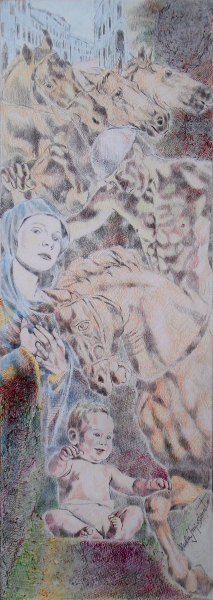 Expressive Portrait Ink Drawing By Paola Imposimato, 6 X 17", The Sacred Effigy, Original Artwork