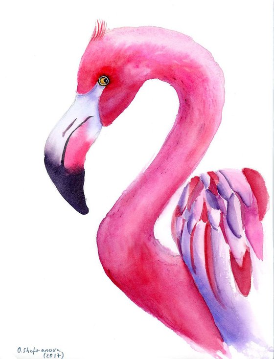 Pink Flamingo Watercolor ORIGINAL Painting