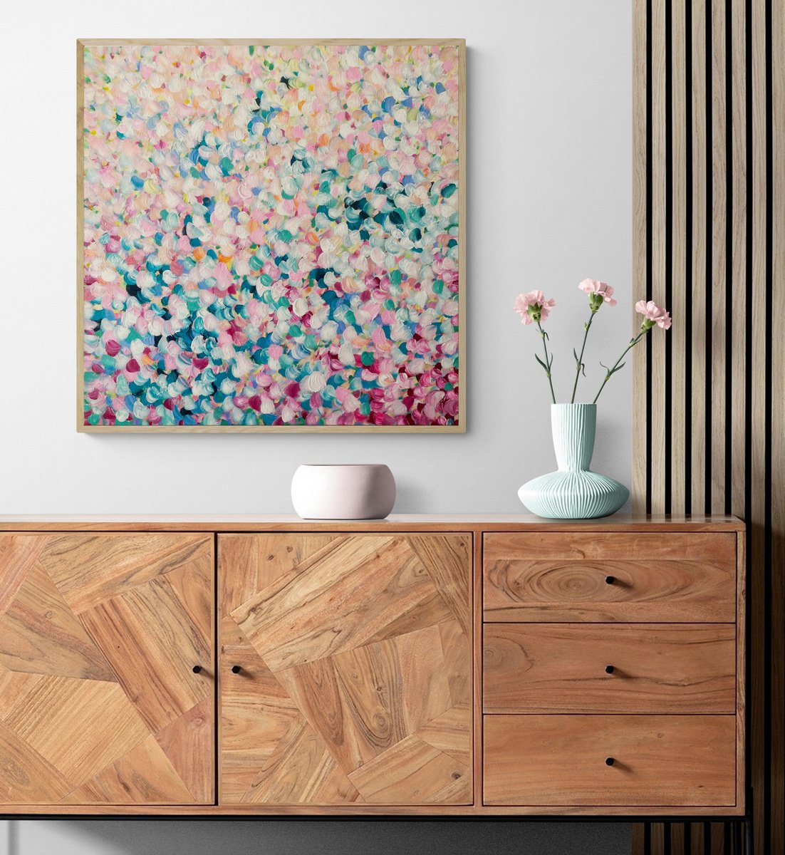 Organic Botanical Acrylic Painting By Katherine Spiller, 31 X 31", Seasons Together, Original Artwork