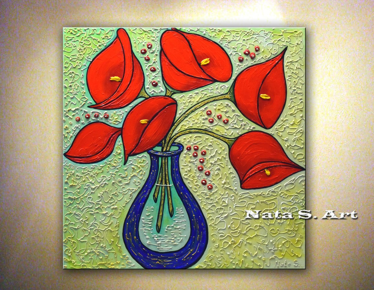 Calla Lilies - Original Textured Painting by Nataliya Stupak