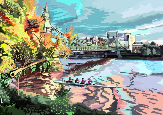 A3 Hammersmith Bridge, West London Illustration Print