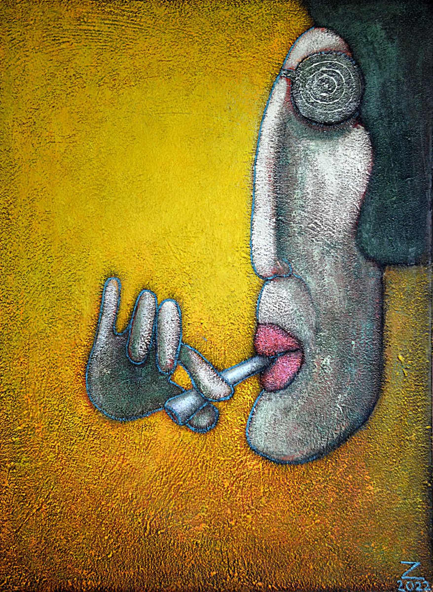 Surrealistic Portrait Acrylic Painting By Zhana Viel, 25 X 35", Barfly, Original Artwork