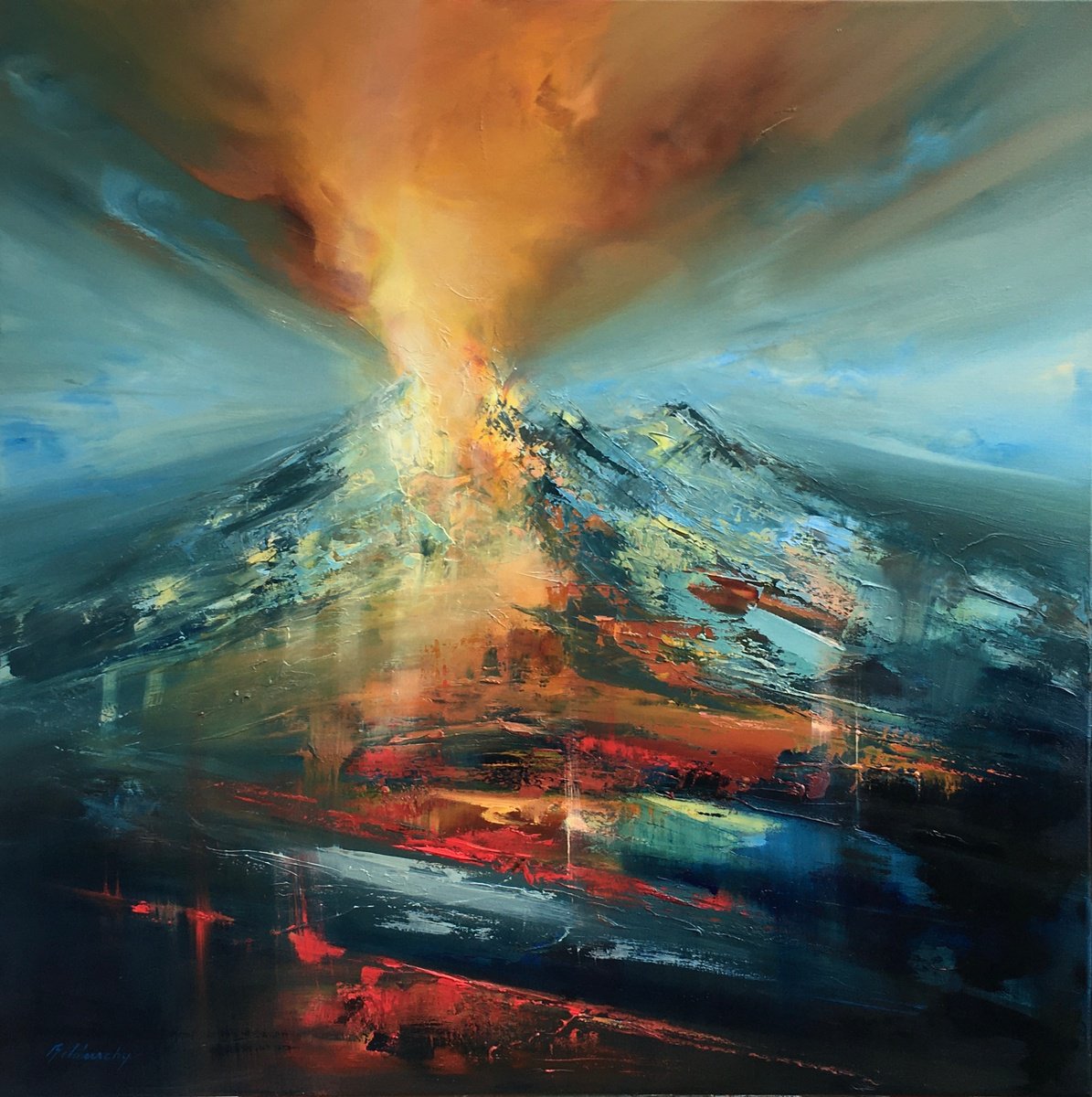 Organic Landscape Oil Painting By Beata Belanszky Demko, 39 X 39, Golden Hour, Original Artwork