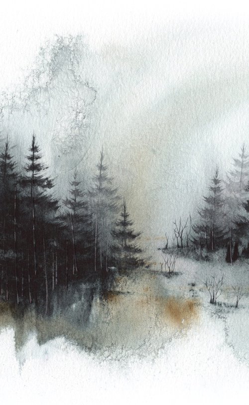 Places XXVII - Watercolor Pine Forest by ieva Janu