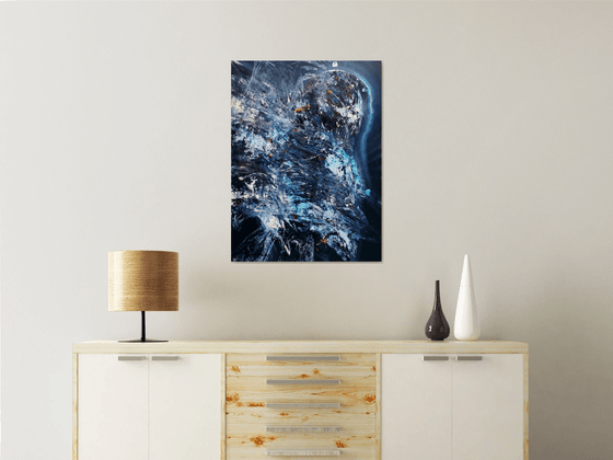 Large enigmatic blue angel series painting by KLOSKA