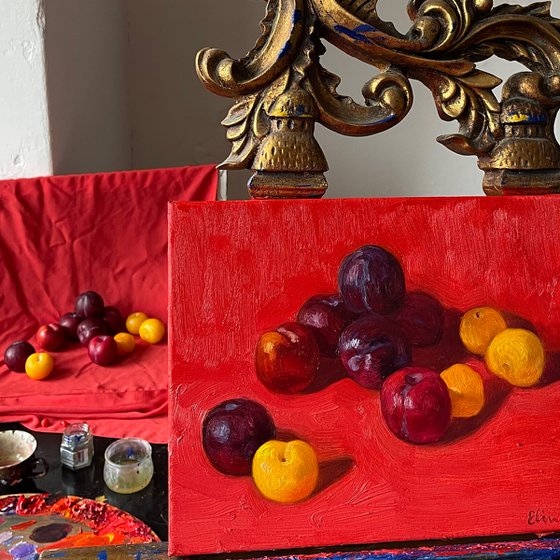 Still life with plums