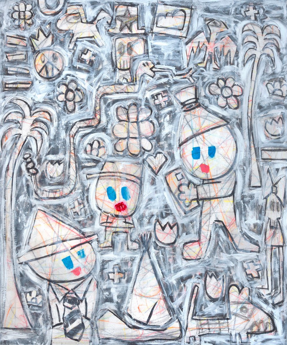 Expressive Animal Acrylic Painting By Tommy Lennartsson, 39 X 47", Keep Smiling, Original Artwork