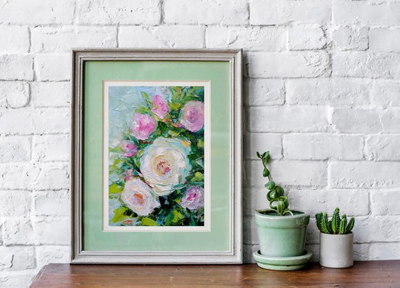 Rose Painting Original Art Abstract Floral Small Oil Artwork Flower Wall Art Mini Oil Painting