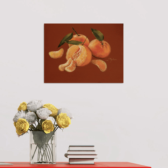 "TANGERINES ON ORANGE BACKGROUND"