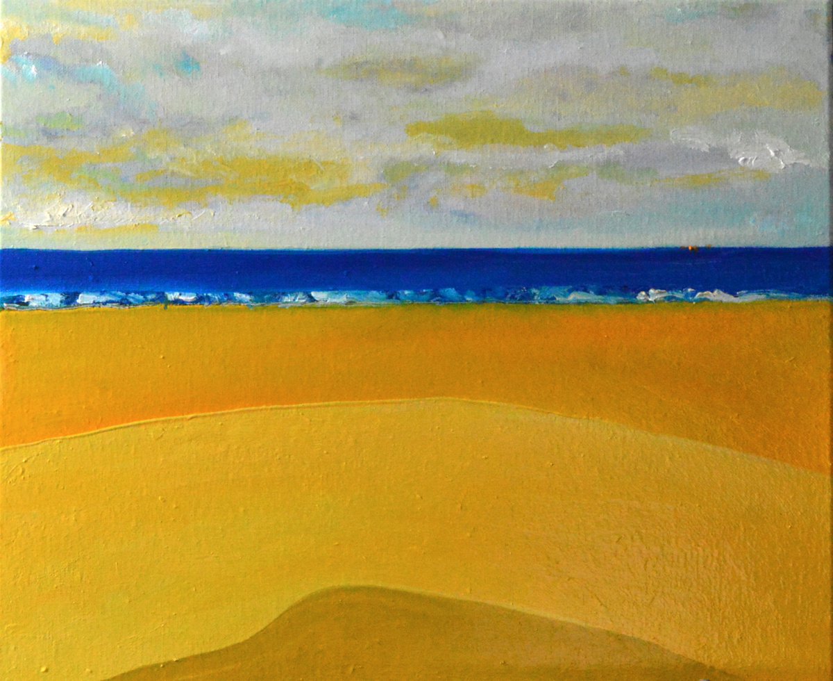 Organic Landscape Oil Painting By Cristian Valentich, 18 X 15, Sunset Seascape, Original Artwork