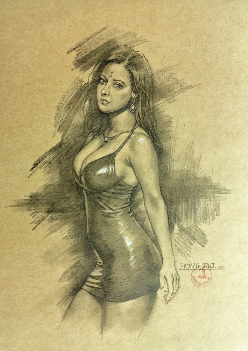 Photorealistic Portrait Pencil Drawing By Hongtao Huang, 8 X 12, Charming Girl, Original Artwork