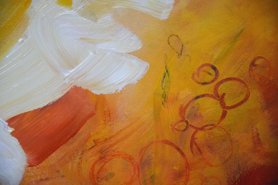 In the garden - abstract painting, red, orange and white painting, abstract art