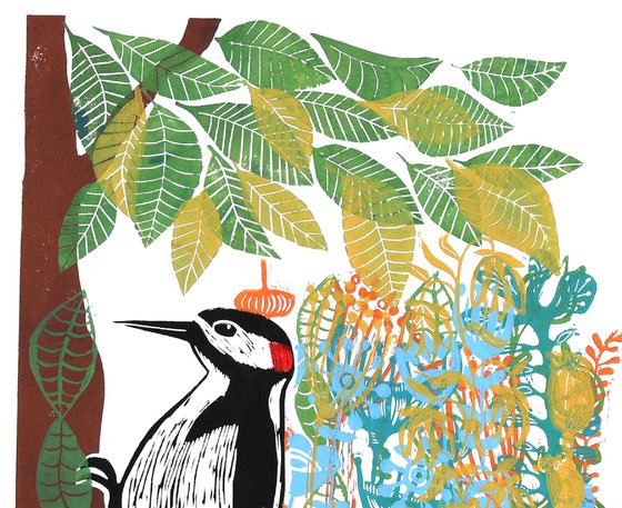 Woodpecker and Flowers