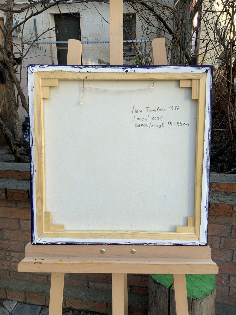 Surrealistic Portrait Acrylic Painting By Elena Tomilova, 22 X 22, Faces, Original Artwork