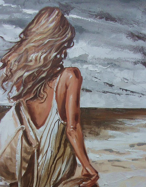 " MORNING WALK ON THE BEACH WITH HAT "