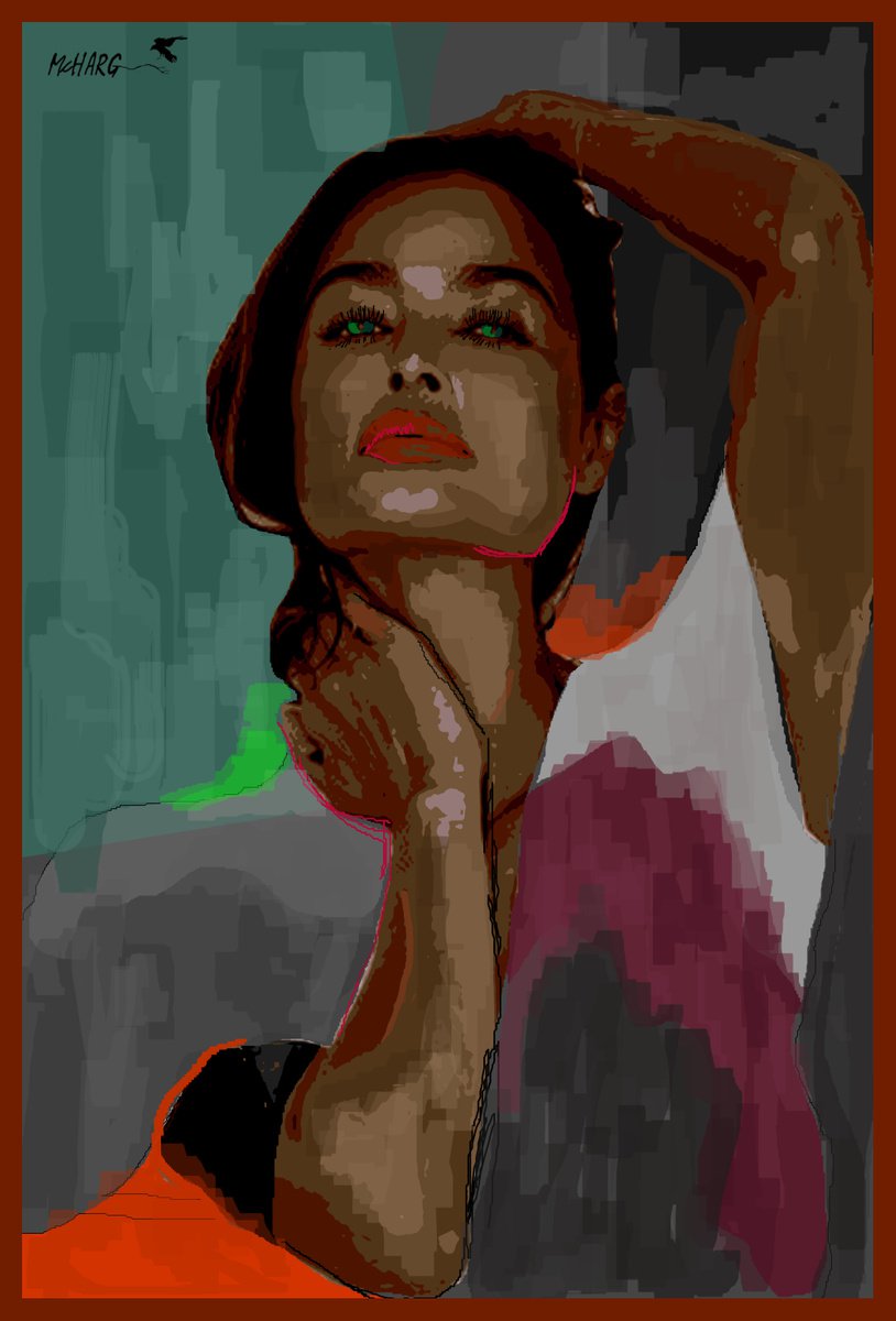 Expressive Portrait Acrylic Painting By Joe Mcharg, 35 X 53, Athena, Original Artwork