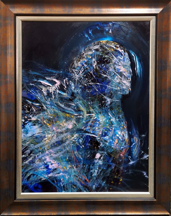 Stunning dark blue enigmatic abstract angel signed by master O Kloska