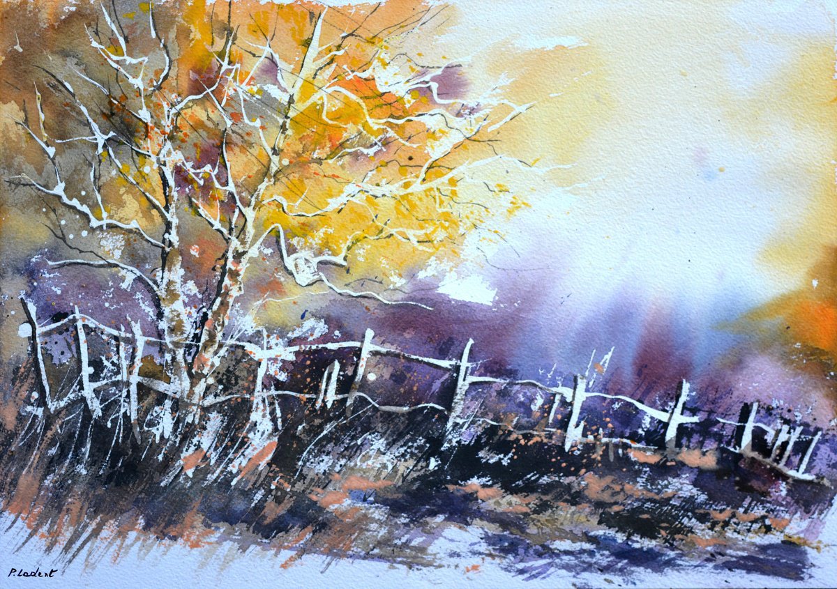 Autumnal landscape watercolor by Pol Henry Ledent