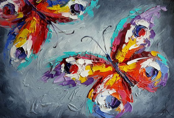 Touch - butterfly, love, insects, oil painting, butterfly oil, butterfly art, gift, art