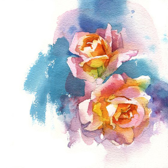 Original watercolor painting "Two fiery roses"