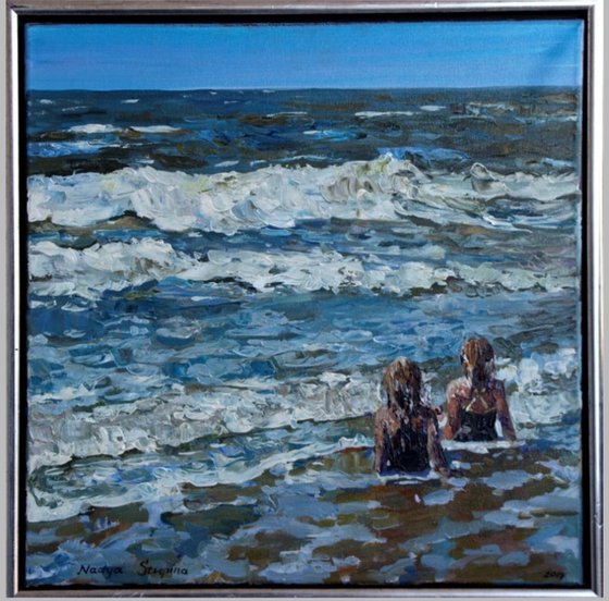 Triptych " Blåvand" Girls and sea .