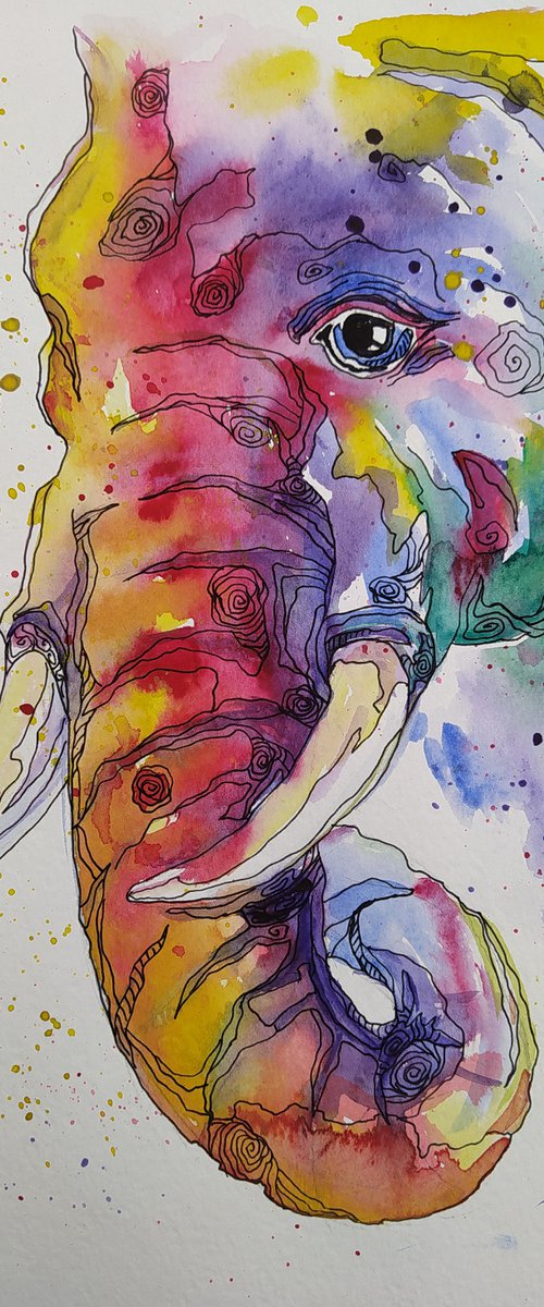 Graphic elephant - african elephant, elephant, Africa, animals watercolor, impressionism, gift for child. by Anastasia Kozorez