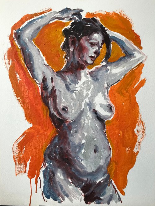 Nude study on orange by patrick falaniko