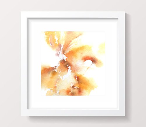 Yellow abstract flower painting, small square art by Olga Grigo