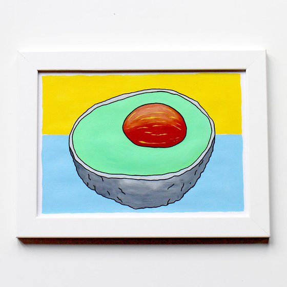 Avocado Half Pop Art Painting On Unframed A4 Paper