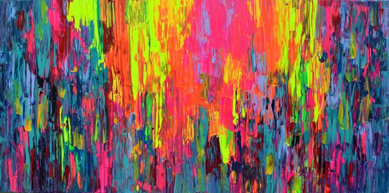 160x80x4 cm Large Ready to Hang Abstract Painting - XXXL Huge Colourful Modern Abstract Big Painting, Large Colorful Painting - Ready to Hang, Hotel and Restaurant Wall Decoration, Happy Gypsy Girl Dancing in the Forest