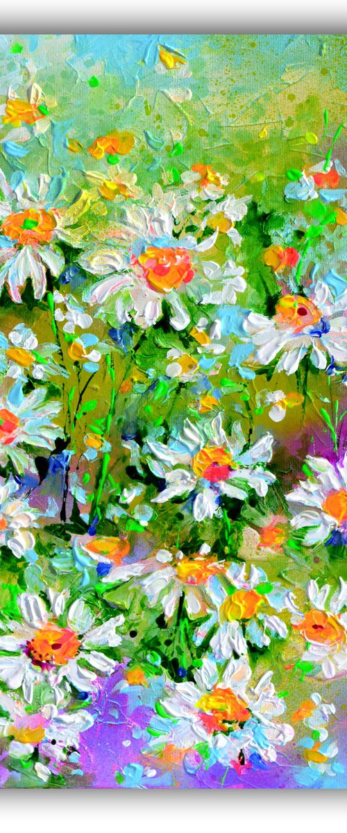 White Daisies Floral Field 3 by Soos Roxana Gabriela