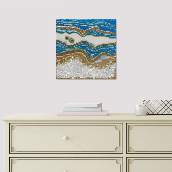 California. Geode. Marble Art. Geode wall art, Gold, White, Turquoise, Blue, geode wall art Resin painting.