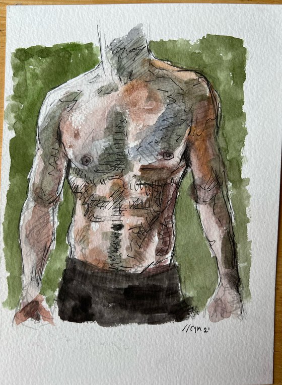 Torso composition in green and rust