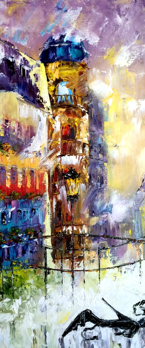 EVENING IN PARIS - Eiffel Tower. Paris. Black shoes. Women's fashion. Fetish.View from window. Urban landscape. Fashion. Lacquer. Romance. by Marina Skromova