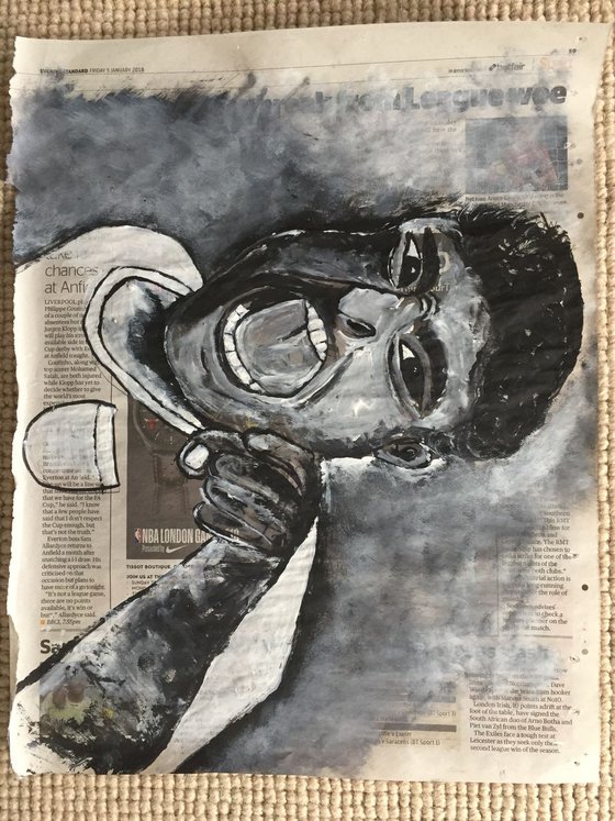 Yes, You! People Art Acrylic on Newspaper Portrait Black and White Art Face of Man Portraits People Art 29x37cm Beautiful Gift Ideas 15"x11" Free Delivery Worldwide