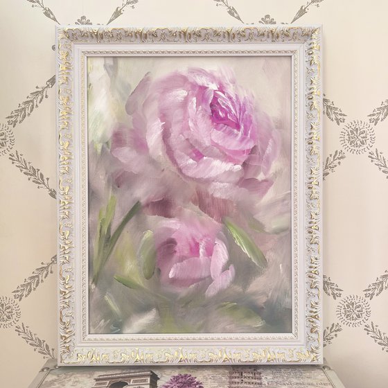 Pink peonies in a frame