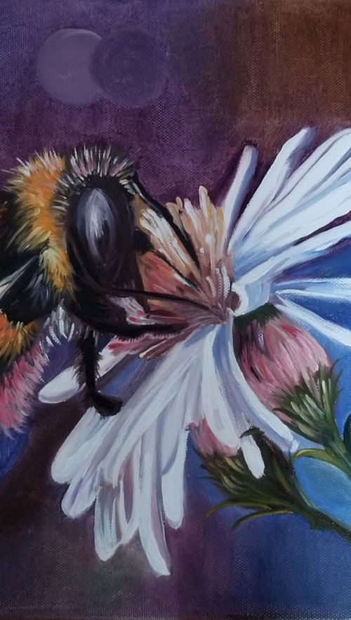 Bumblebee on a Pink Flower. by Alexandra Tomorskaya/Caramel Art Gallery