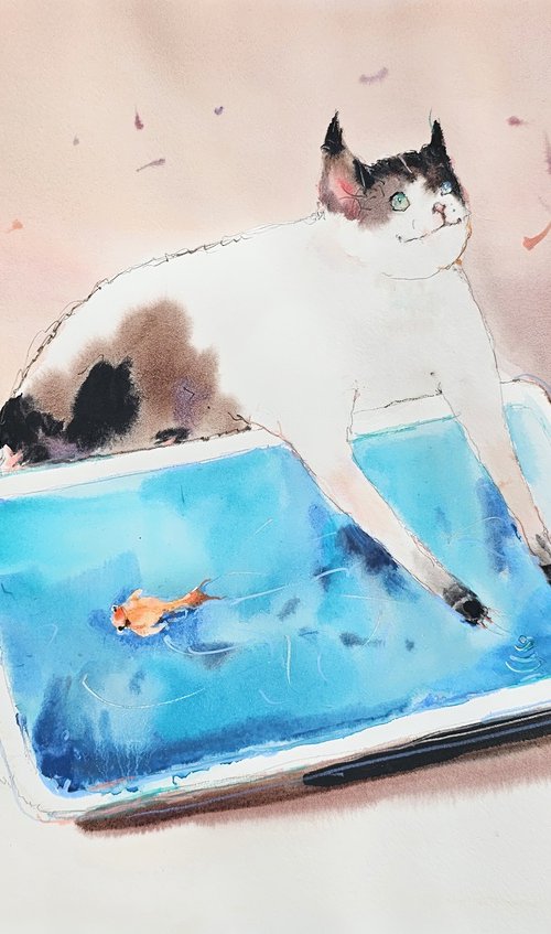 Cat and Fish Illustration by Olga Sova
