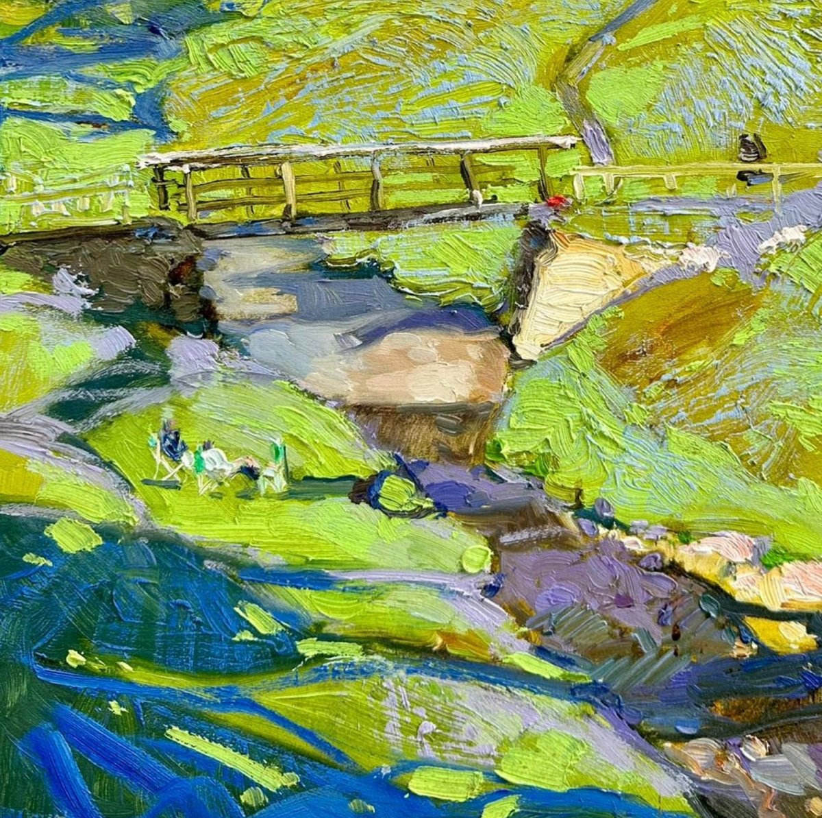 Impressionistic Landscape Oil Painting By Khanlar Asadullayev, 14 X 18", The Green Valley Home, Original Artwork