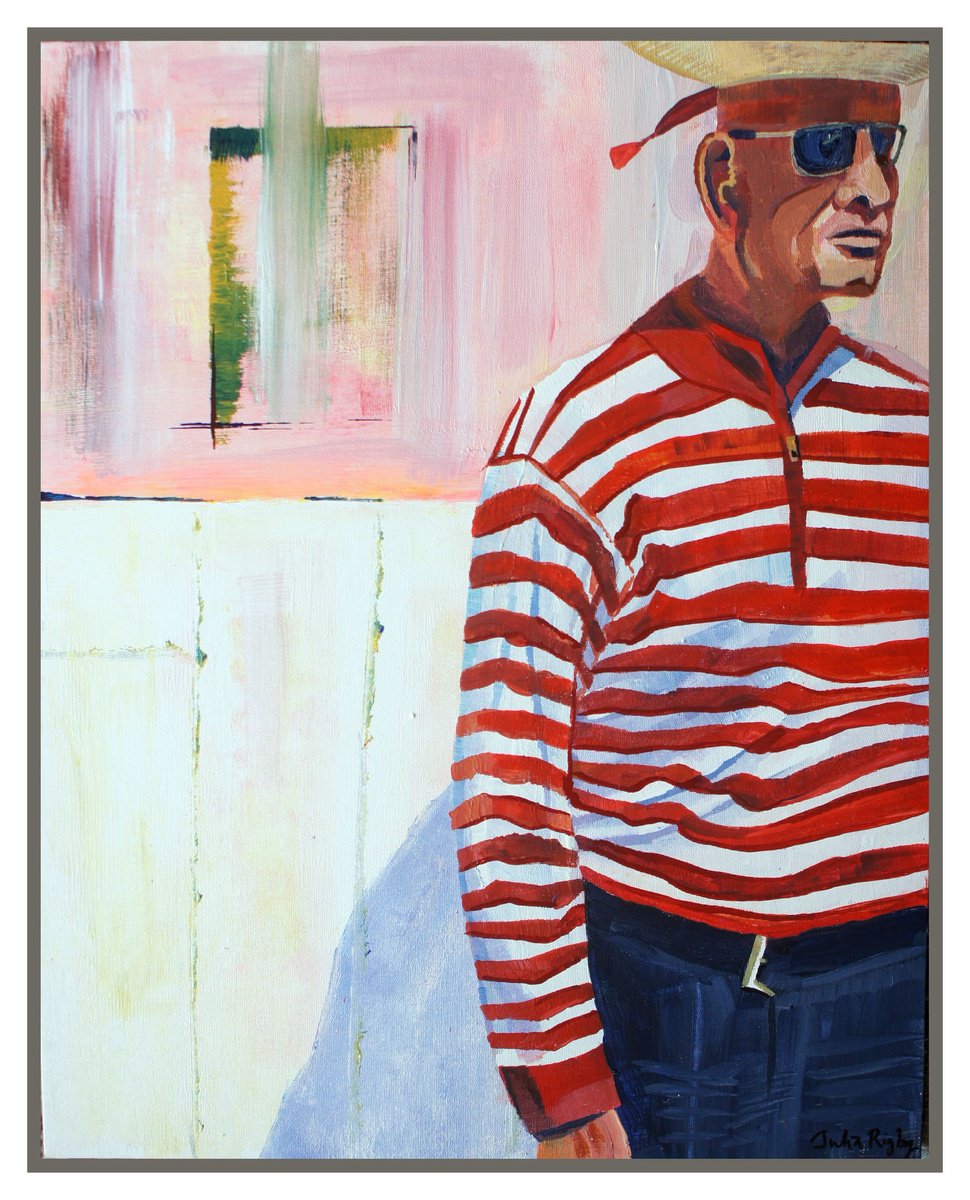 Impressionistic Portrait Acrylic Painting By Julia Rigby, 18 X 21", Gondolier, Original Artwork