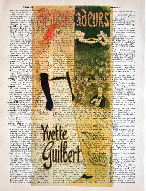 Yvette Guilbert, Tous les Soirs - Collage Art Print on Large Real English Dictionary Vintage Book Page by Jakub DK - JAKUB D KRZEWNIAK