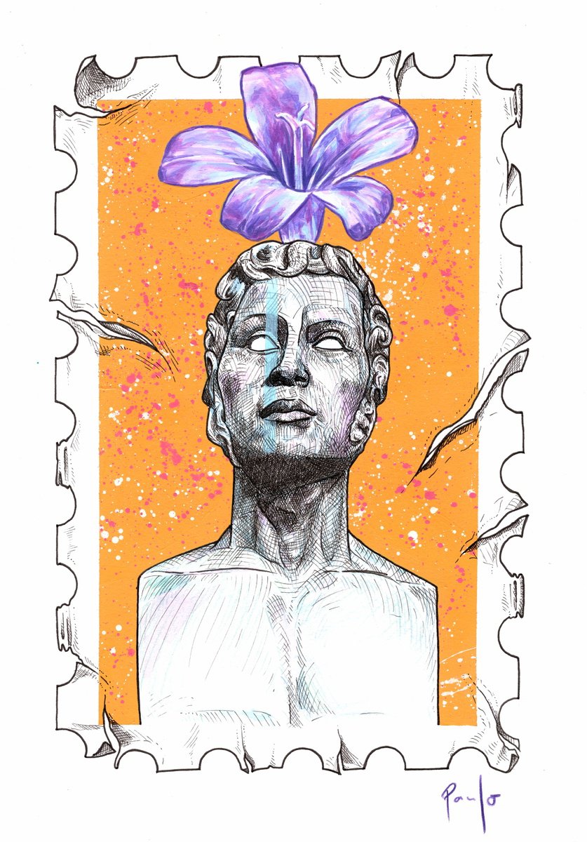 Illustrative Botanical Acrylic Painting By Paul Ward, 8 X 12", Death Stamp Vii, Original Artwork