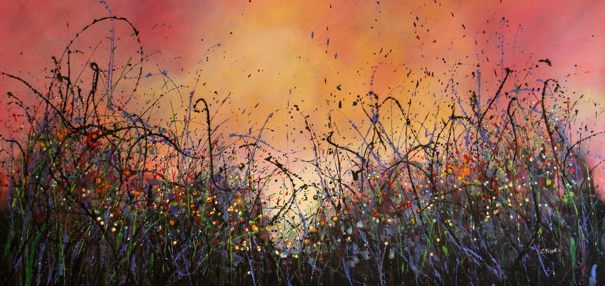 Expressive Botanical Acrylic Painting By Cecilia Frigati, 78 X 39, Moment Of Clarity #2, Original Artwork