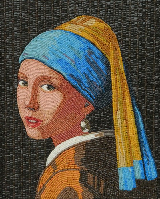 Girl with a Pearl Earring -  Micro mosaic porcelain portrait art