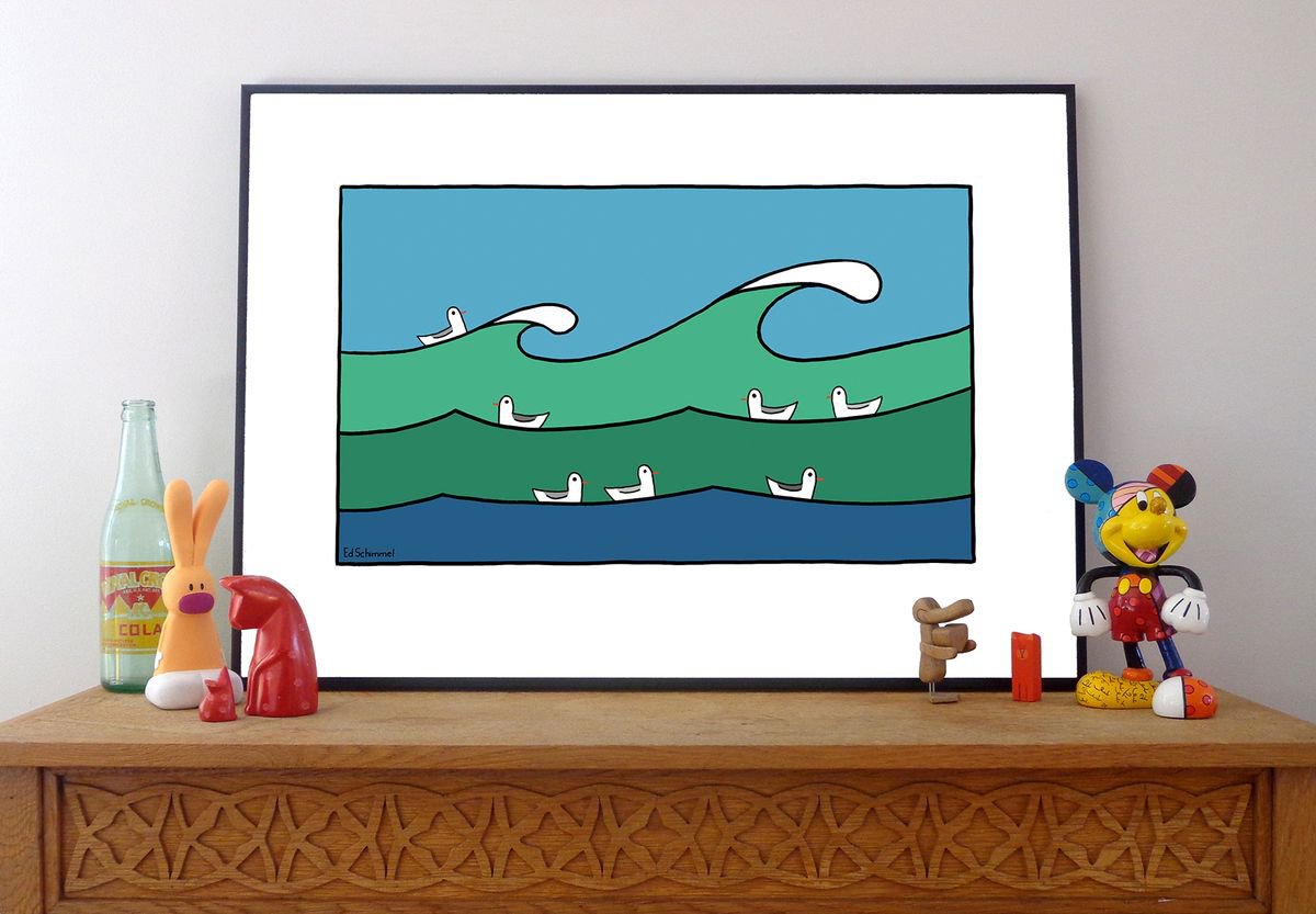 Riding the waves - Modern Graphic Art Print by Ed Schimmel