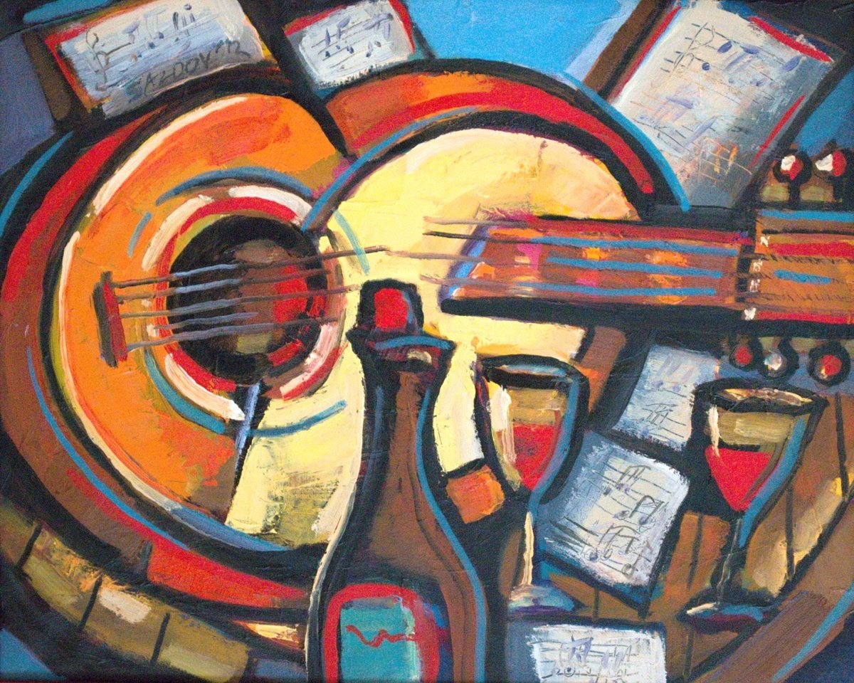 Expressive Still Life Oil Painting By Rumen Sazdov, 20 X 16", Evening Composition, Original Artwork