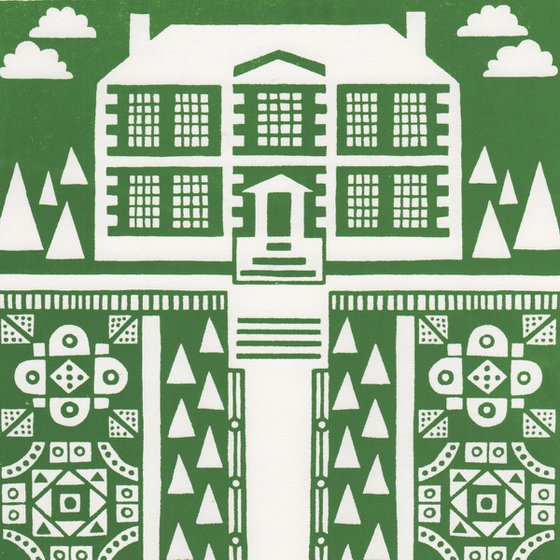 Manor Garden Screen Print A3 size in Heritage Green - Unframed - FREE Worldwide Delivery