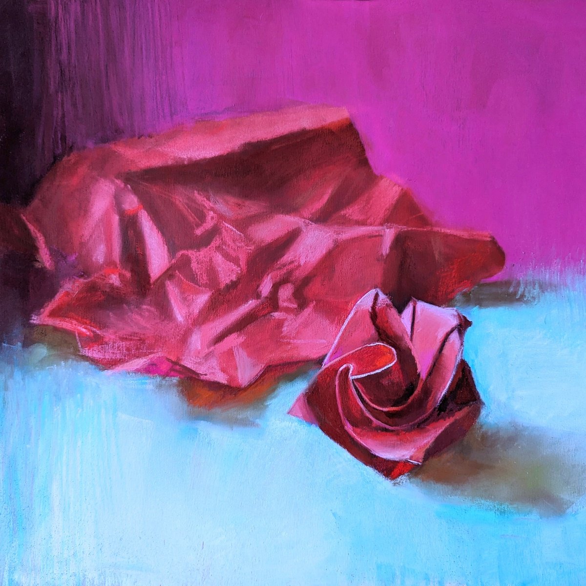 Still Life Pastel Drawing By Silja Salmistu, 12 X 12", Transformation.red, Original Artwork